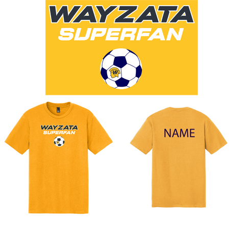 Wayzata Girls Soccer Superfan Gold Short Sleeve T-shirt with Back individual Name