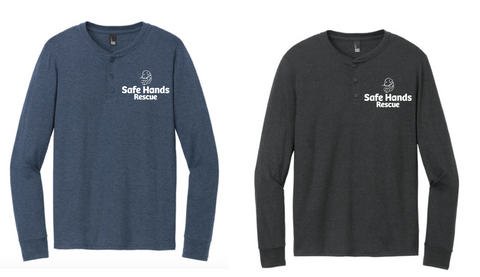 Safe Hands Rescue long sleeve Henley shirt(Safe Hands logo)